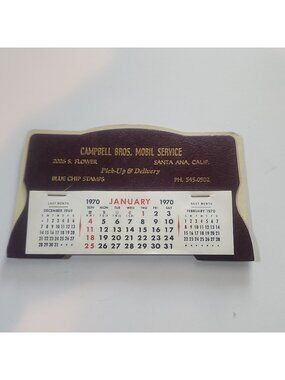 Vintage 1970 Mobil Gas Calendar Campbell Bros Santa Ana California Blue Chip...